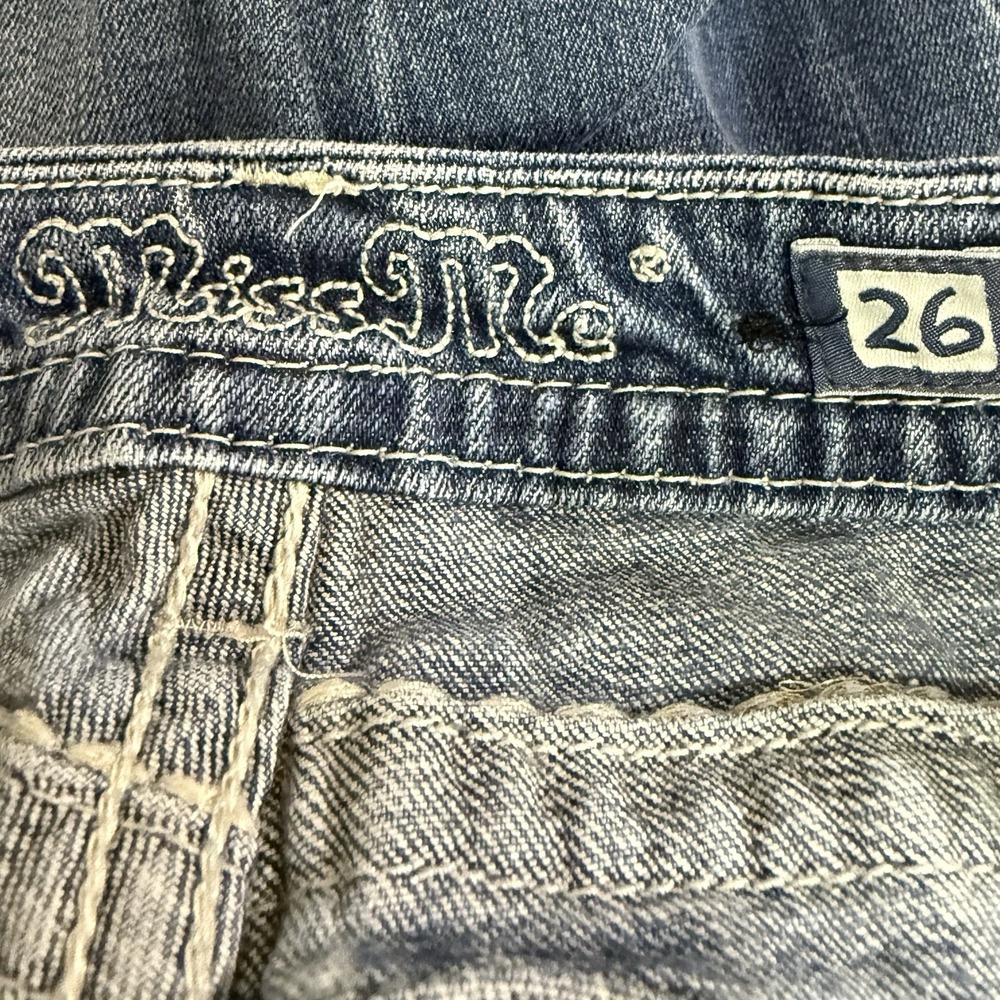 Miss Me Slim Bootcut Jeans Women's 26 Blue Fleur De Lis Rhinestone Denim Pants - Picture 7 of 10